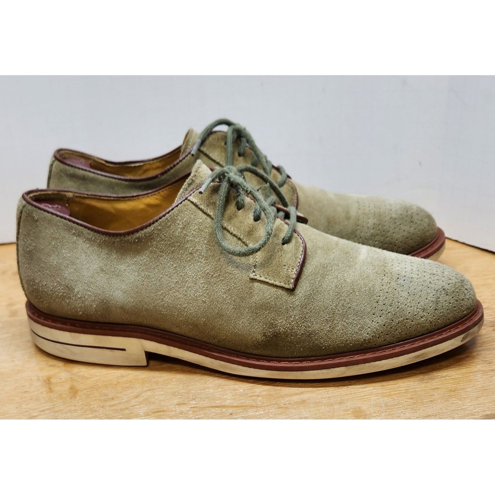 VTG Armani Collezioni Sage Green Suede Perforated WHOLECUT! Derby 44 EU US 11 - Picture 9 of 11